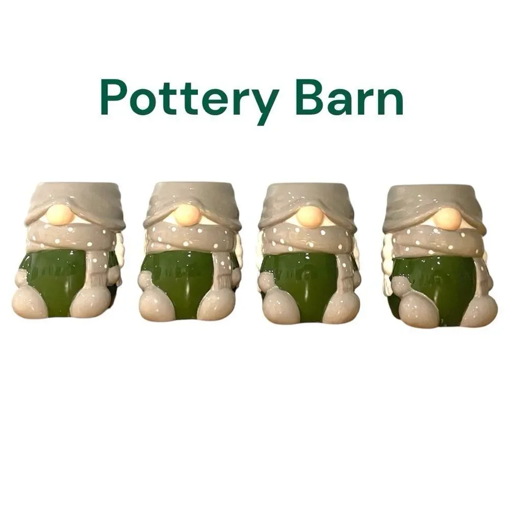 Pottery Barn GNOMETTE gnome shaped ceramic 4 mug Gnome Set